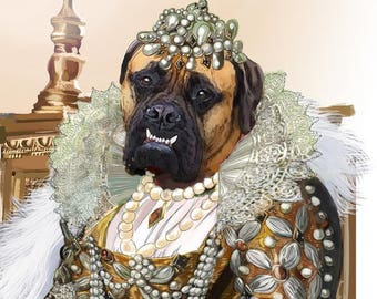 Royal pet portrait Queen elizabeth funny Regal dog portrait Pet costumes Best gifts for her personalized Instant download within 48 hours