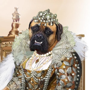 Royal pet portrait Queen elizabeth funny Regal dog portrait Pet costumes Best gifts for her personalized Instant download within 48 hours image 1