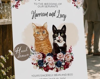 Personalized Cat Wedding Welcome Sign – Custom Wedding Decor – Rustic Wedding Entrance Sign – Cat Lover Wedding Day Decoration