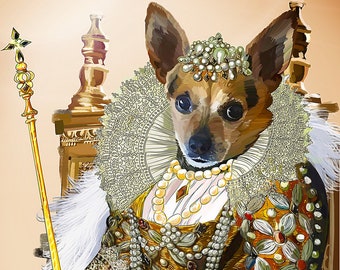 Royal pet portrait Queen elizabeth funny Regal dog portrait Pet costumes Best gifts for her personalized Instant download within 48 hours