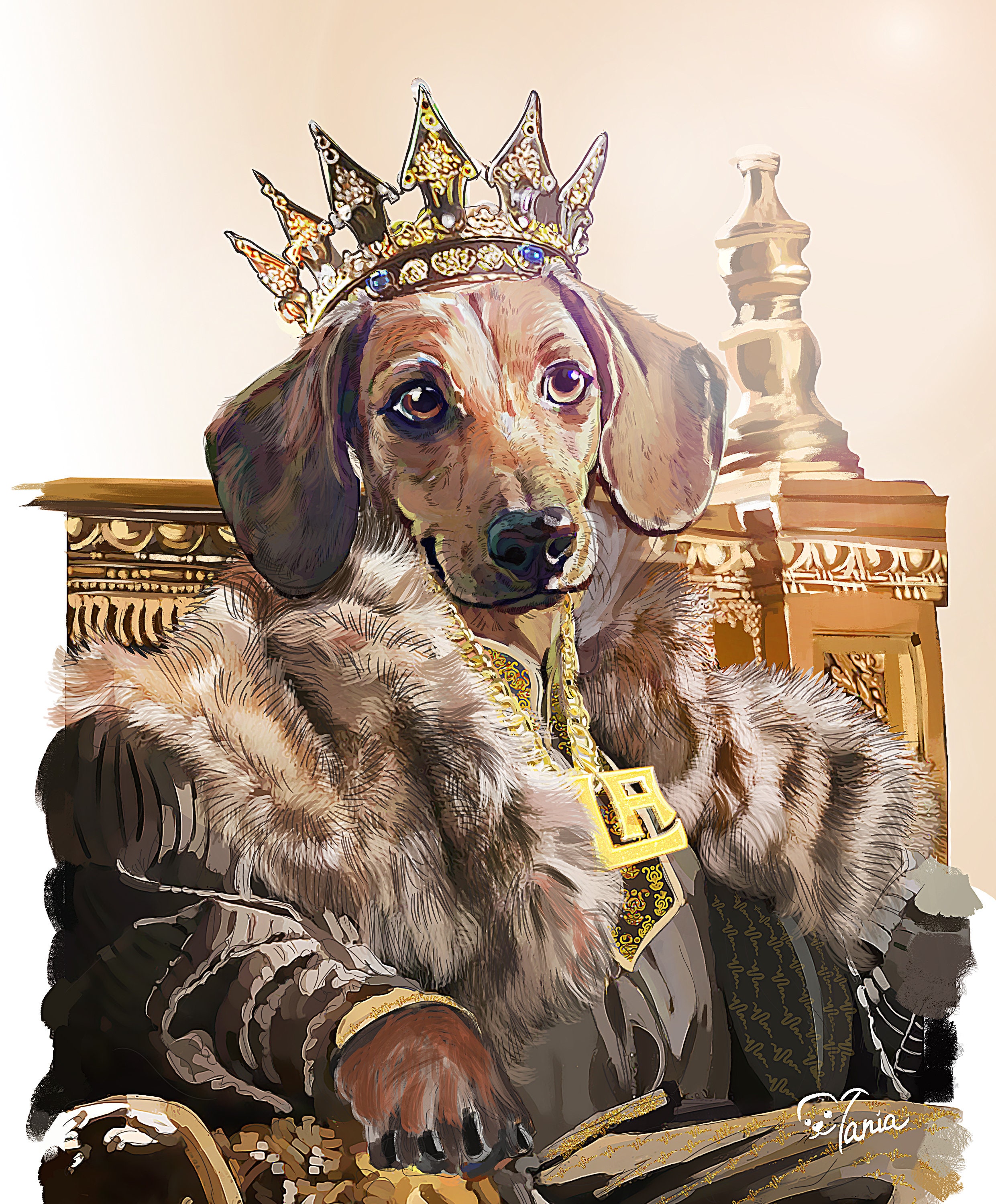 Custom Queen Elizabeth Dog Portrait: Funny Pet Costume (digital
