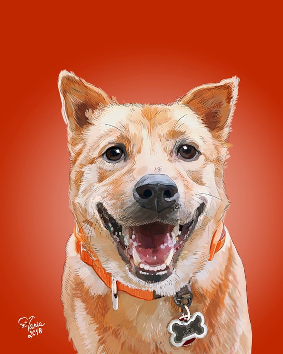 Shiba Inu Dog Painting Japanese Akita Inu Dog Lover Gift Custom Pet Portrait Personalized Burnt Orange Print Digital Wall Decor