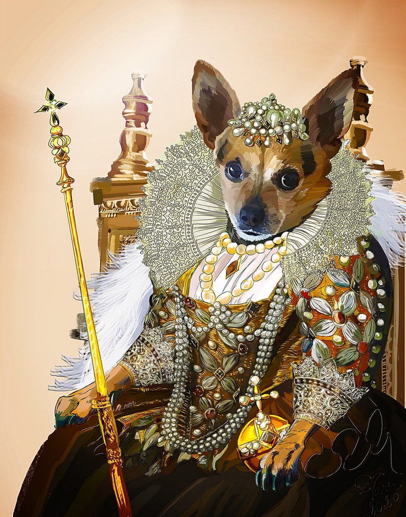 Royal pet portrait Queen elizabeth funny Regal dog portrait Pet costumes Best gifts for her personalized Instant download within 48 hours image 7