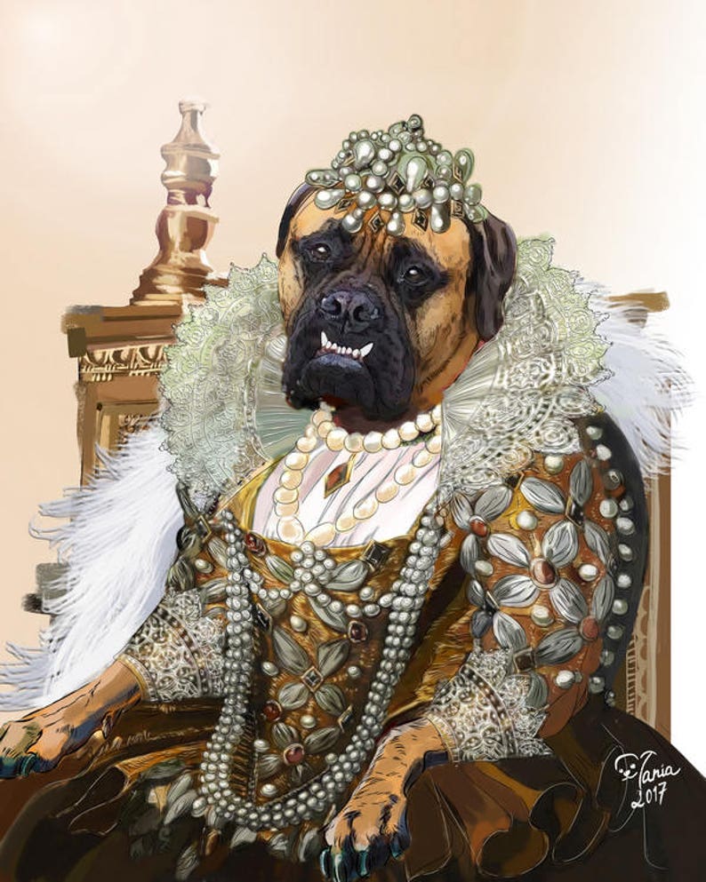 Royal pet portrait Queen elizabeth funny Regal dog portrait Pet costumes Best gifts for her personalized Instant download within 48 hours image 1