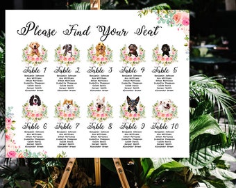 Bridal shower seating chart with dog Wedding seating plan with pet Table seating chart Custom wedding pet portrait