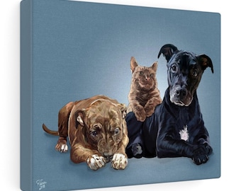 Custom Pet Portrait on Canvas: Dog & Cat Painting from Photo
