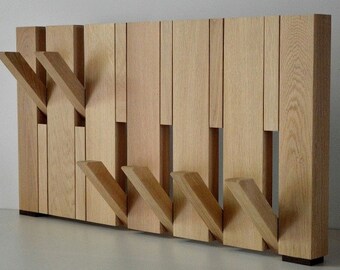 Design kapstok eiken massief, in- en uitklapbare haken, leverbaar in elk formaat