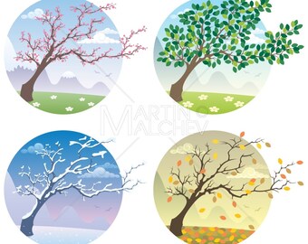 Saisons Cycle Vector Illustration De Dessin Animé Saison Etsy