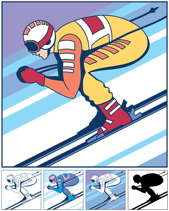 Alpine Skiing Vector Cartoon Illustration. Skiing Skier - Etsy