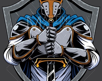 Caballero Templario Mascota Vector Ilustración Caballero, caballero, guerrero, soldado, templario, orden, cristiano, acebo, caballería, realeza,