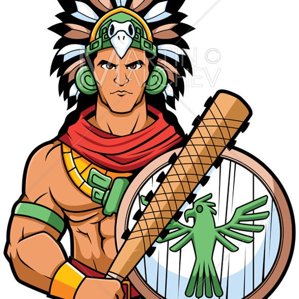 Aztec Warrior Mascot Vector Illustration  inca, aztec, mexican, mexico, mayan, america, central, south, mesoamerican, native american,