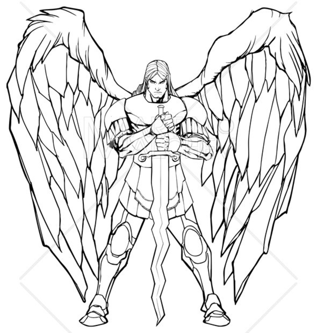 Archangel michael standing line art vector illustration angel