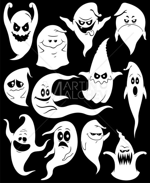 Ghosts - Vector Cartoon Illustration. Halloween, ghost, spook, poltergeist,  spirit, apparition, set, collection, silhouette, spooky, scary