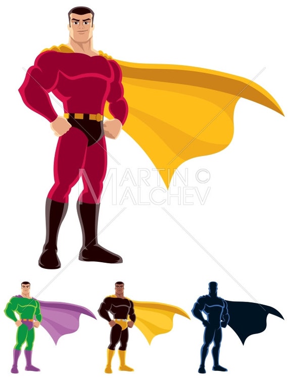 Super-héros - Illustration de dessin animé vectoriel. super, héros, homme,  pouvoir, silhouette, bande dessinée, force, musclé, corps, mâle, macho
