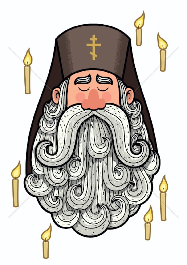 Orthodox Priest Vector Cartoon Clipart Illustration. christian, church, eastern, priest, bishop, monk, elder, man, beard, big, bearded image 1