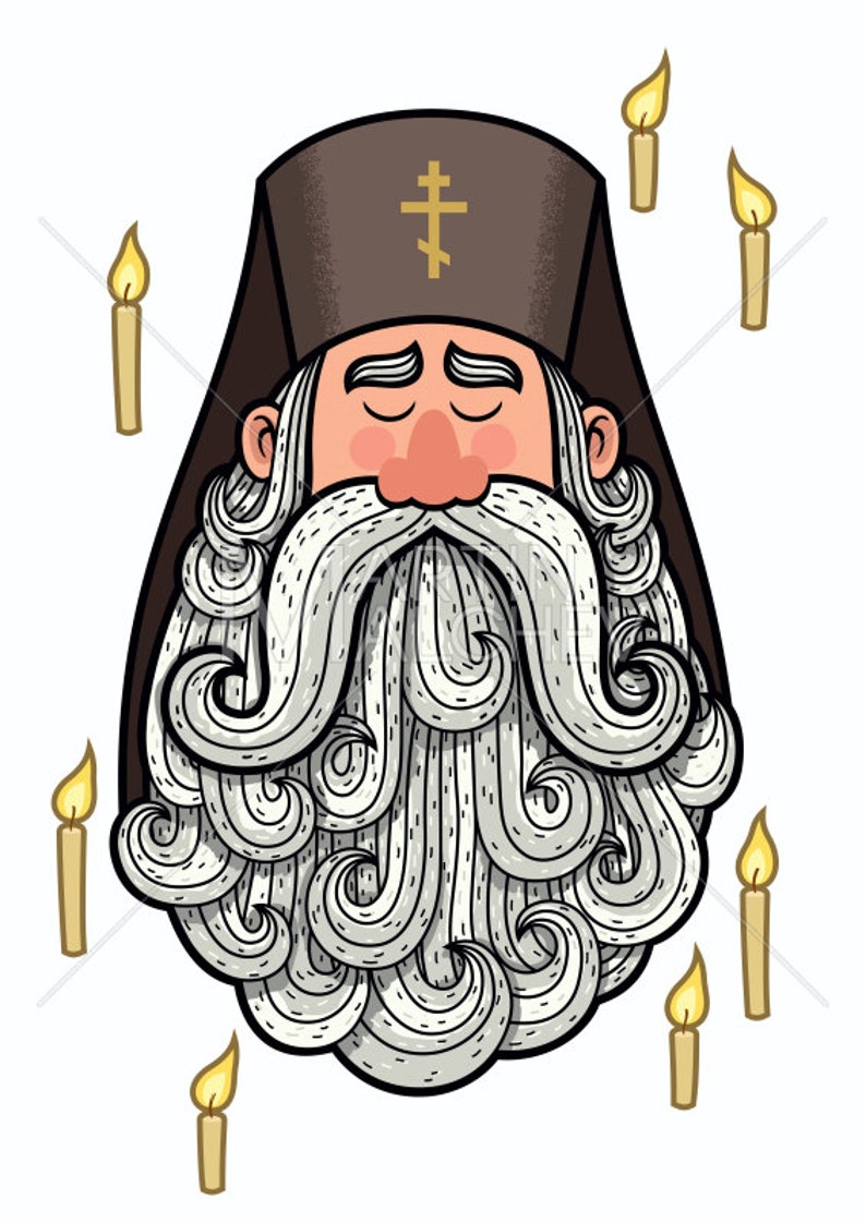 Orthodox Priest Vector Cartoon Clipart Illustration. christian, church, eastern, priest, bishop, monk, elder, man, beard, big, bearded image 1