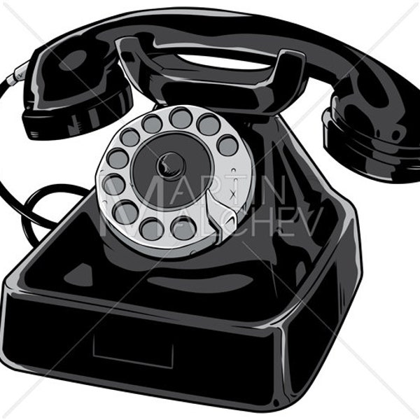 Old Phone on White Vector Illustration old phone, phone, old, ring, telephone, outdated, retro, receiver, rotary, business, cable, classic