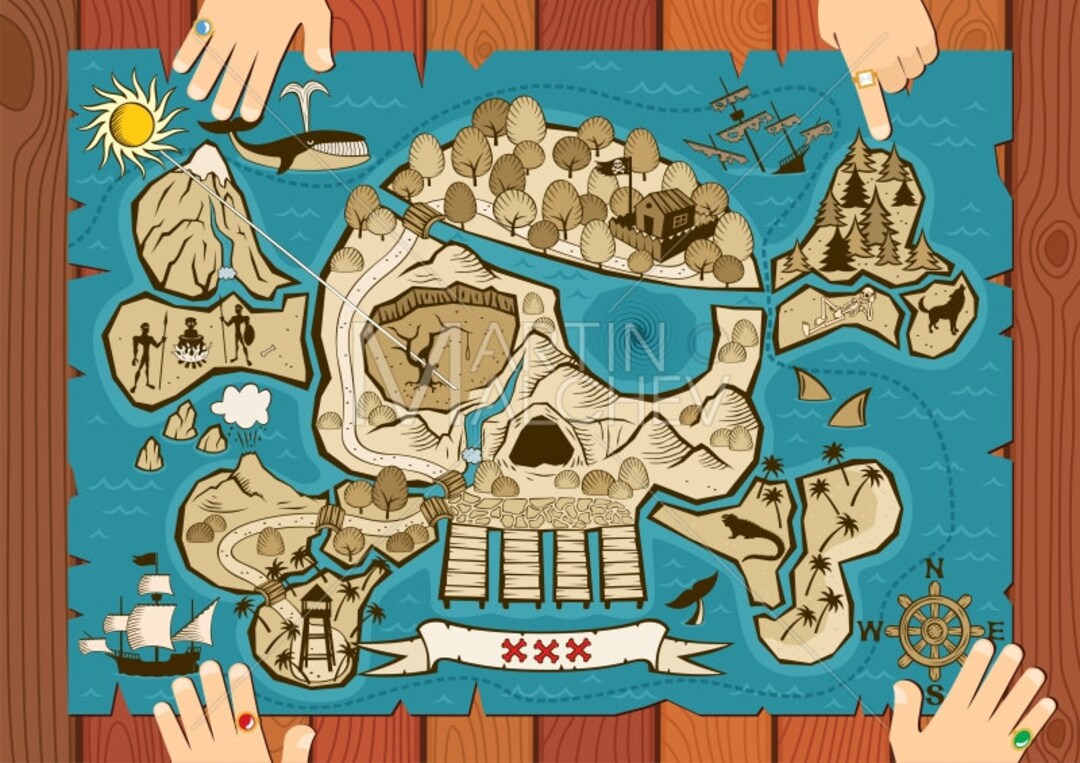 Treasure Map on Desk Vector Cartoon Illustration. Island - Etsy Norway