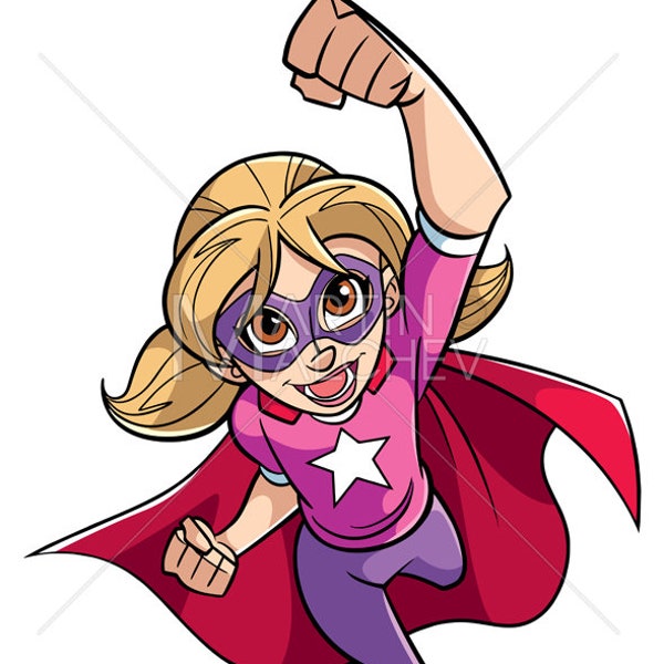 Super Girl Flying - Vector Cartoon Illustration.cape, hero, girl, super, power, superhero, heroine, healthy, superheroine, powerful, energy