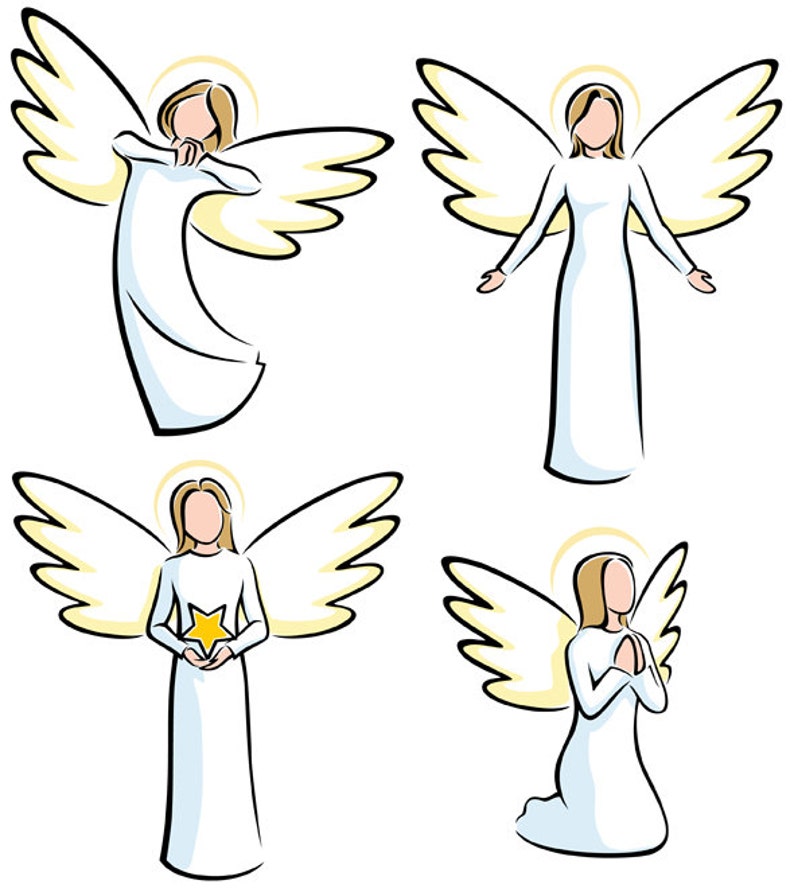 Angels Vector Clipart Illustration. angel, svg, religion, christian, christianity, christmas, praying, decoration, clip art, set, png, cdr, image 1