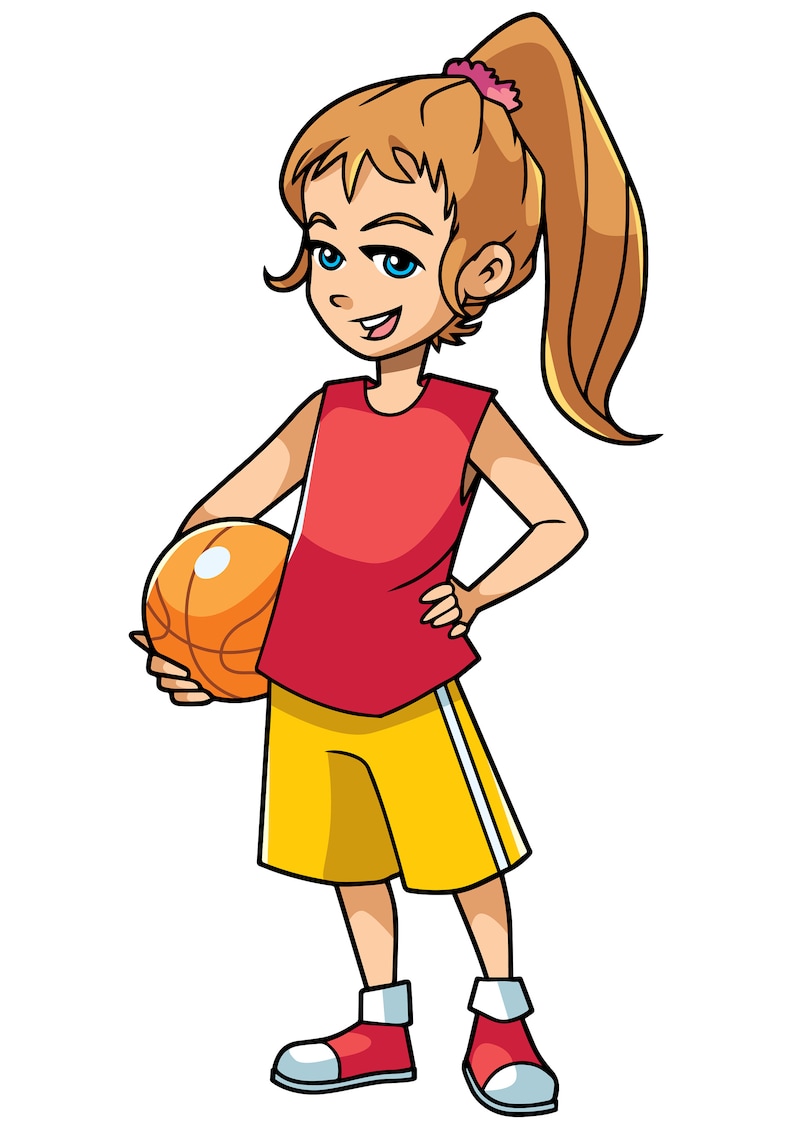 Basketball Girl on White Vector Cartoon Illustration. Girl, Sport