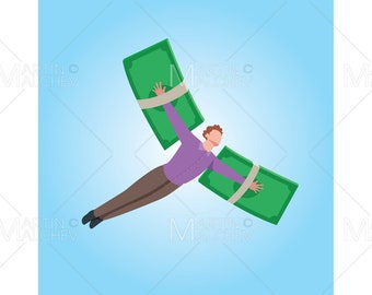 Financial Freedom Concept  - Vector Illustration. financial, freedom, financial freedom, money, bill, wings, currency, wealth, rich,