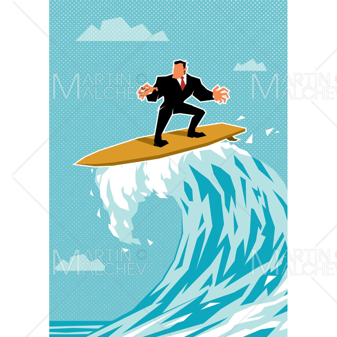 Best Surfer man on surf board riding ocean wave Illustration download in  PNG & Vector format