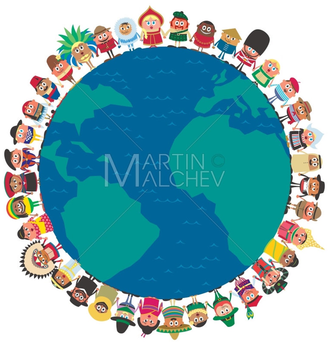 Unity Illustration. Concept, People, World, Holding Hands, Nationality ...