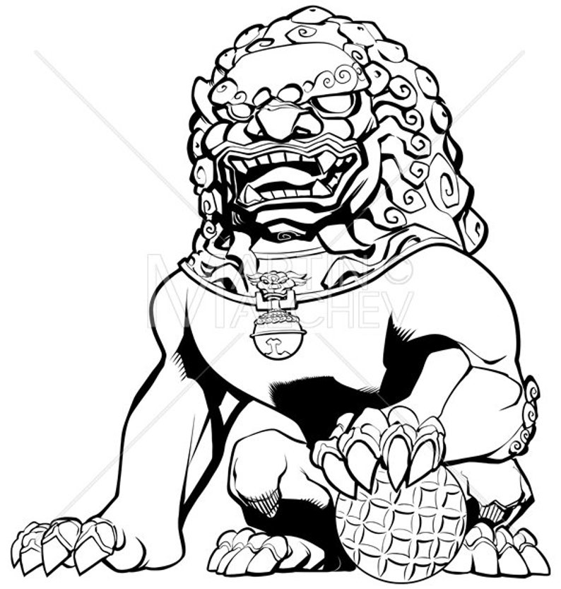 Chinese Lion Vector Illustration Guardian Imperial Foo Etsy