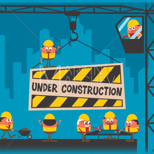 Under Construction - Vector Cartoon Illustration. site, development, building, background, wallpaper, website, web page, character, worker,