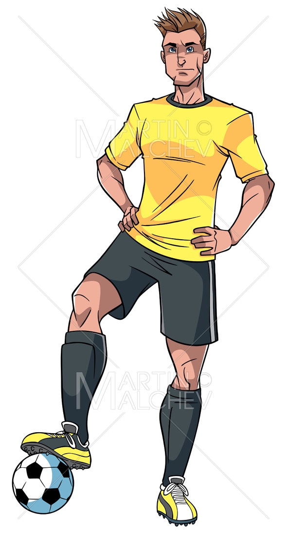 Football Player Vector Cartoon Illustration. Man, Soccer, Ball, Game