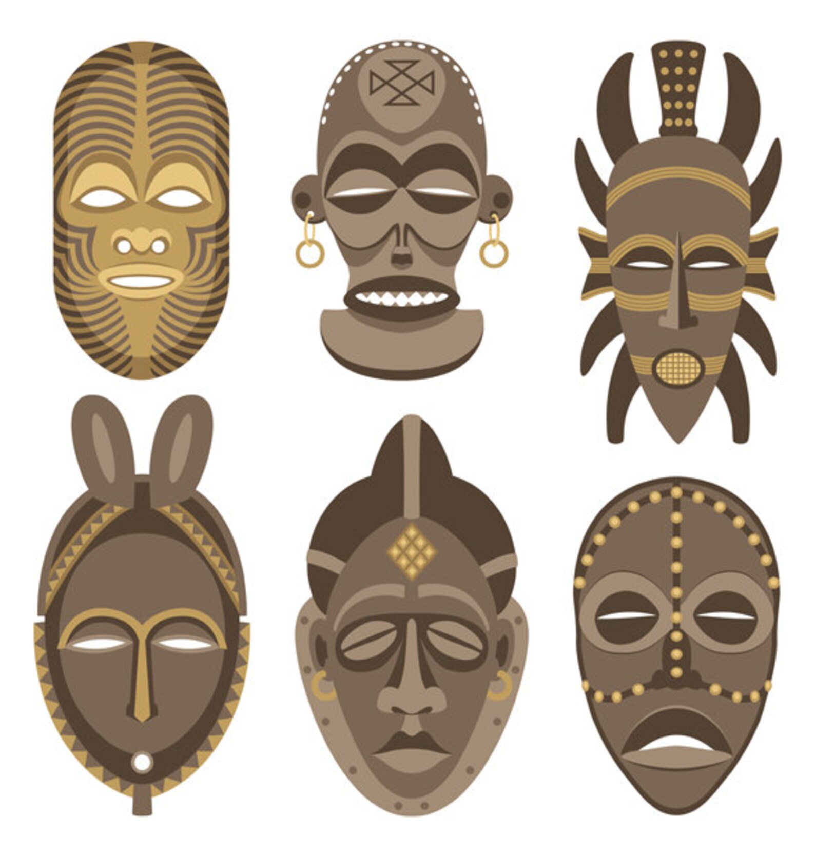 African Masks Vector Cartoon Illustration. Mask, African Mask, Africa