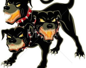 Cerberus - Vektor-Illustration. Hund, Monster, böse, Schutzengel, Wachhund, Wesen, Charakter, Hunde, Märchen, Mythologie, Fantasie