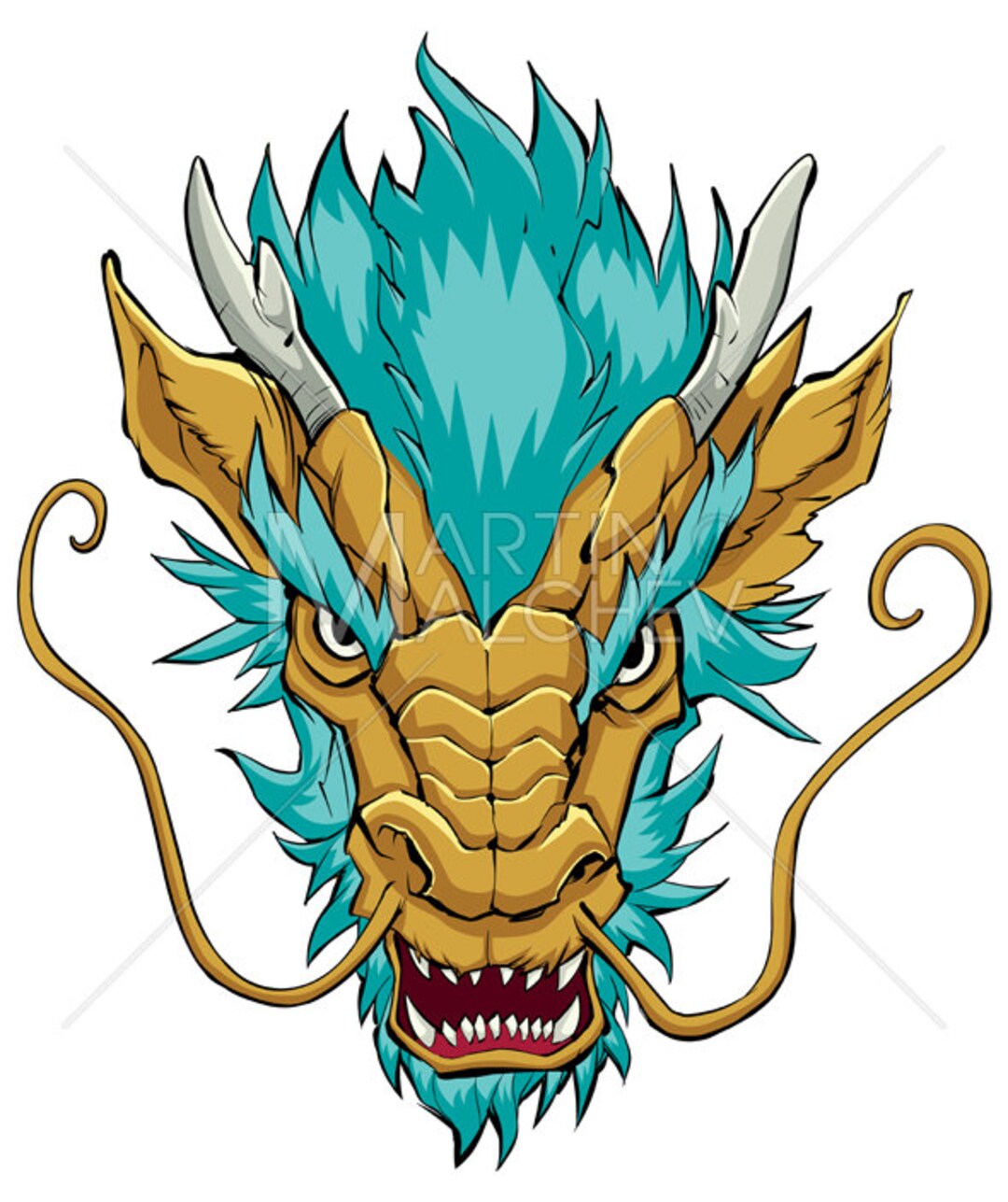 Chinese Dragon Head Gold Vector Illustration. Face Chinese Etsy