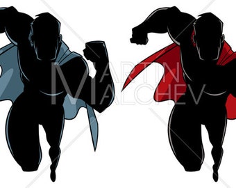 Superhero Running Silhouette - Vector Illustration. man, hero, cape, super, fast,  protection, muscles, muscular, costume, speed