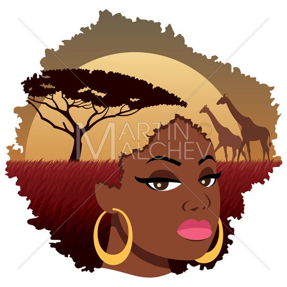 Afrikanische Madchen Vektor Illustration Afro Frisur Etsy
