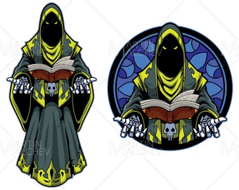 Necromancer Gaming Maskottchen Vektor Illustration. Necromancer, Maskottchen, Logo, Symbol, Zauberer, Horror, Böse, Fantasy, Magie, Magier,