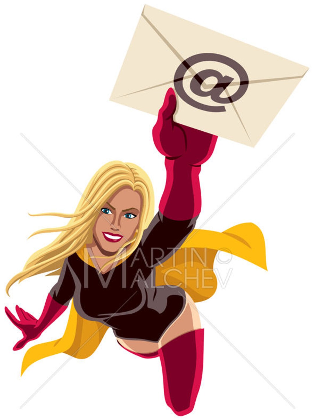 Superheroine Flying Email Vector Clipart Illustration. Superhero