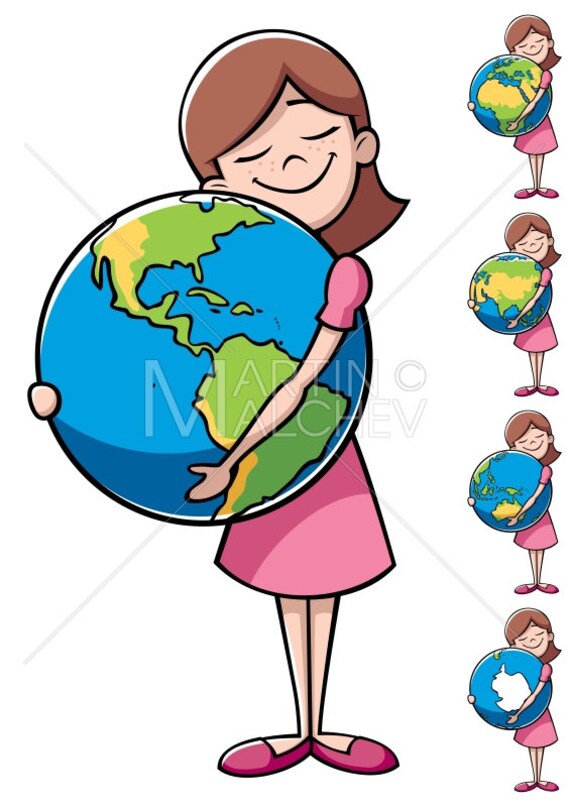 Dziecko I Ziemia Wektor Ilustracja Kreskowka Clipart Etsy
