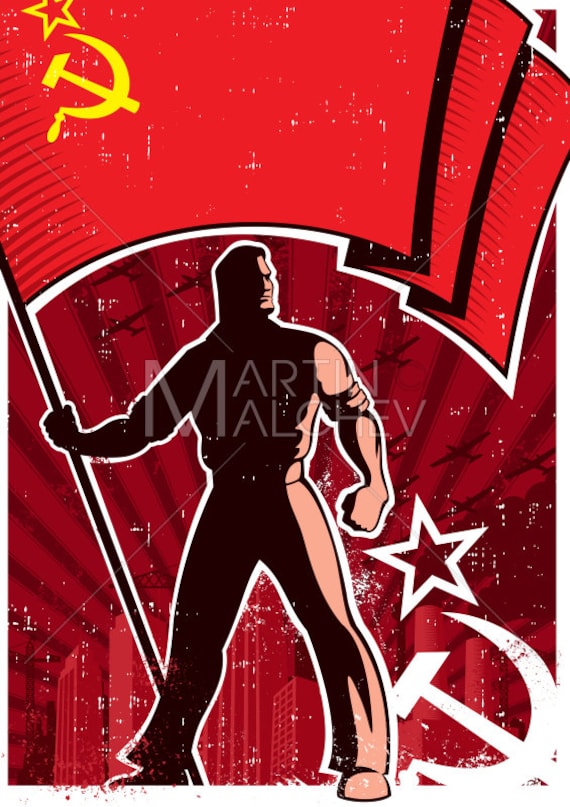 Buy Flag Bearer Poster USSR Vector Cartoon Illustration. National Online in  India - Etsy