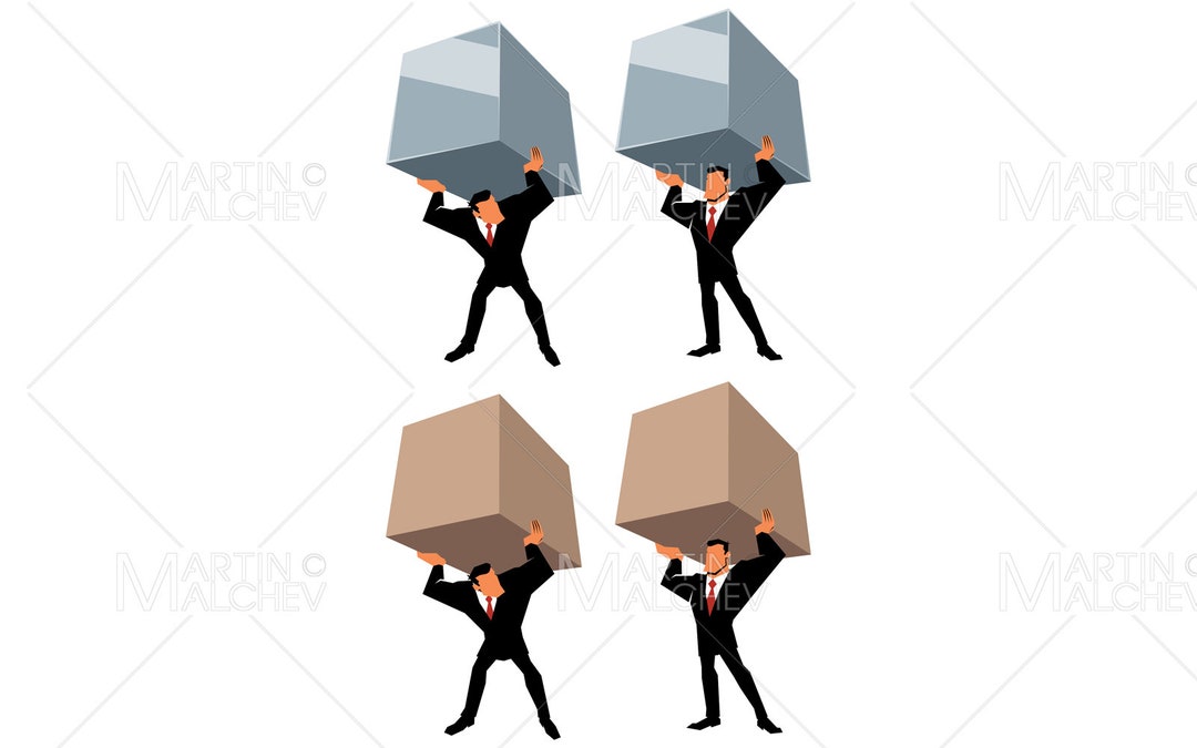 Businessman Lifting Heavy Load Vector Illustration. Heavy Etsy