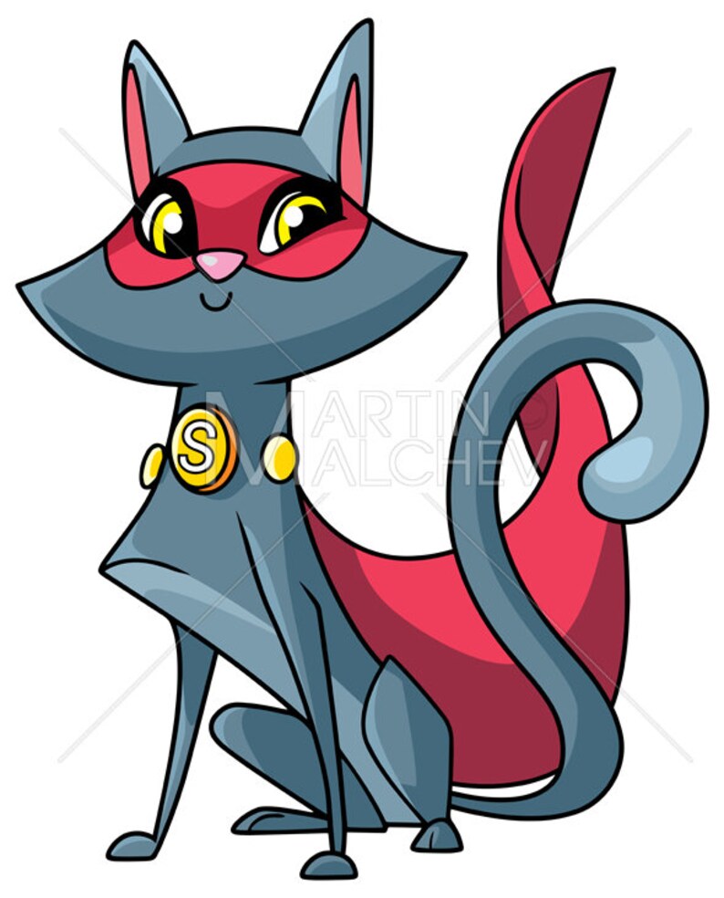 Super Cat Sitting Vector Cartoon Illustration. Cape Hero Etsy