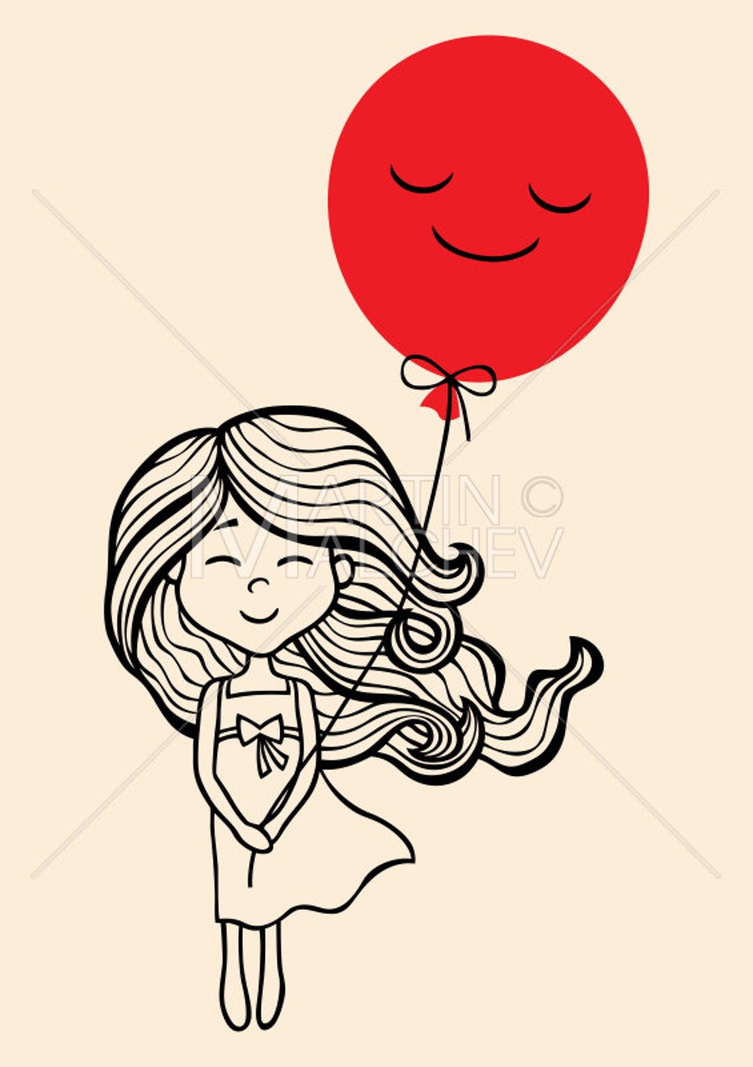 Drawing Of A Little Girl Holding A Balloon