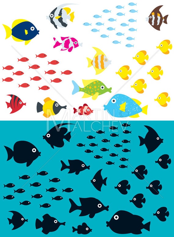 Cartoon Fish Vector Illustration. Saltwater Fish, Silhouette, Water, Sea,  Ocean, Underwater, Undersea, Aquarium, Aquatic, Marine, Life 