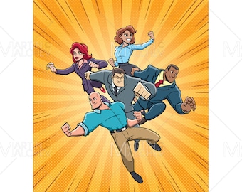 Super Business Team to Resque Vector Illustration. superhero, business, team, success, teamwork, multi-ethnic, people, super, hero