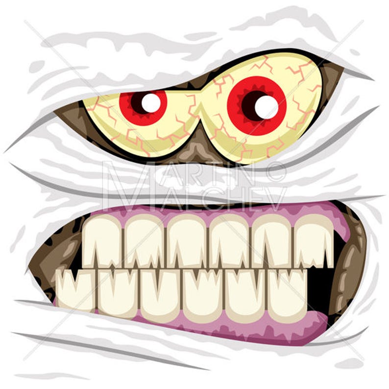 Mummy Face Vector Cartoon Clipart Illustration Monster Etsy