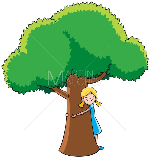 Arbre Hugger Vector Illustration de dessin animé. fille Etsy France