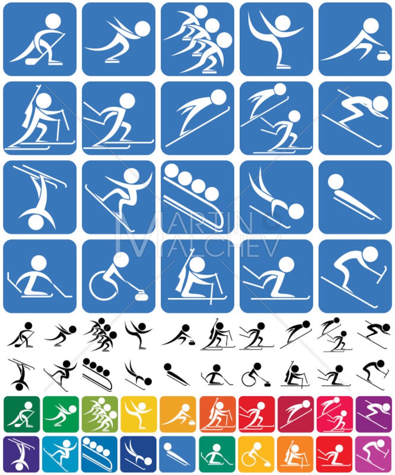 Winter Sports Symbols Vector Cartoon Illustration Olympic Games