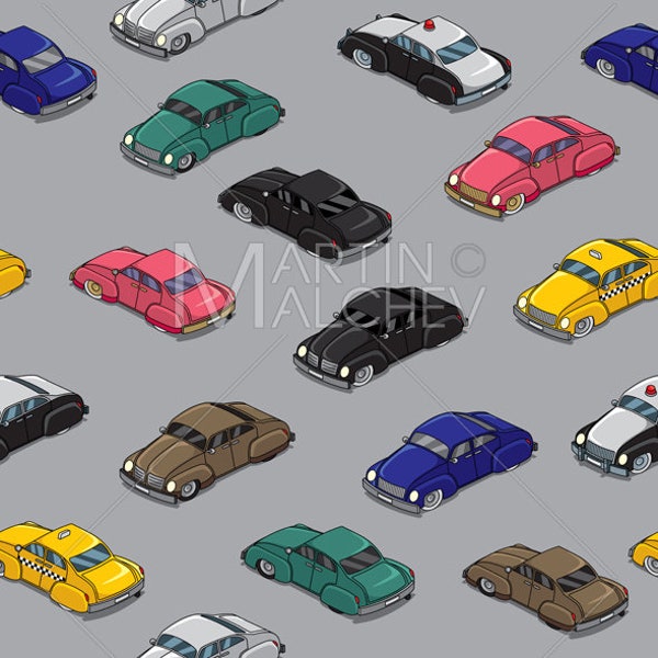 Retro Cars Pattern Vector Illustration  car, retro, old, seamless, pattern, tile, background, traffic jam, traffic, collection, hot rod