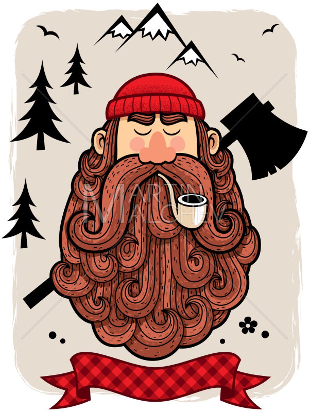 Lumberjack Vector Cartoon Illustration. Lumberman Woodsman Etsy